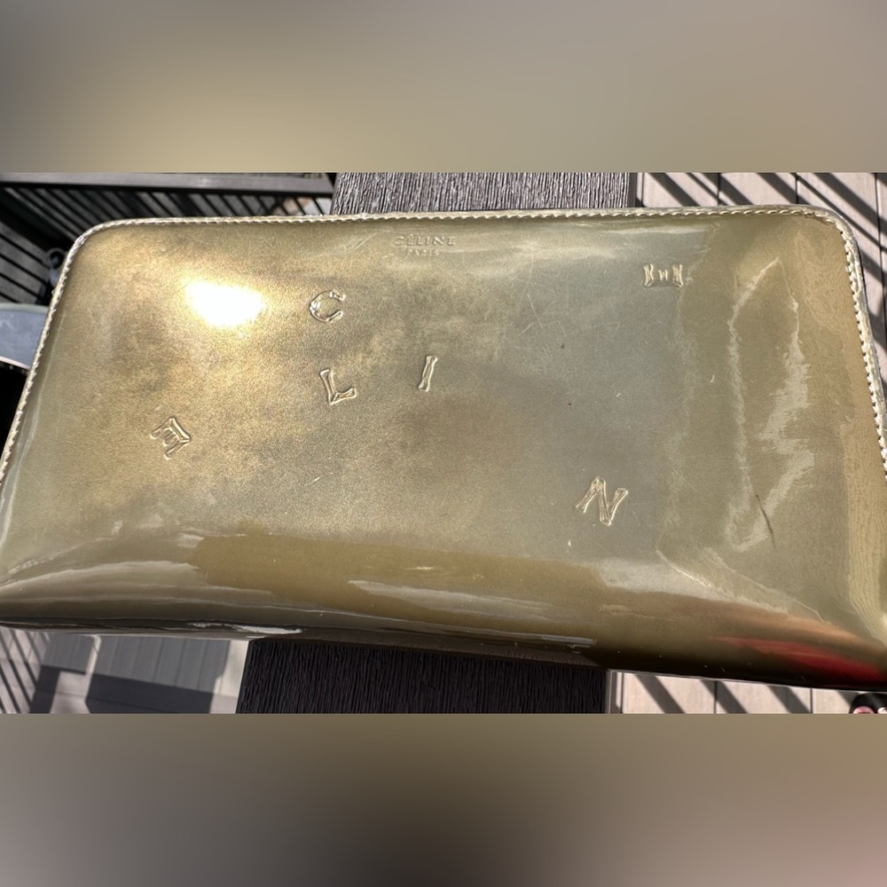 CELINE Phoebe Period Patent Leather Women's Long Wallet Gold